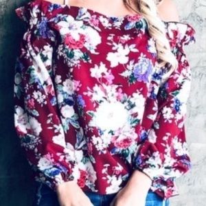 Burgundy Off the Shoulder Floral Top